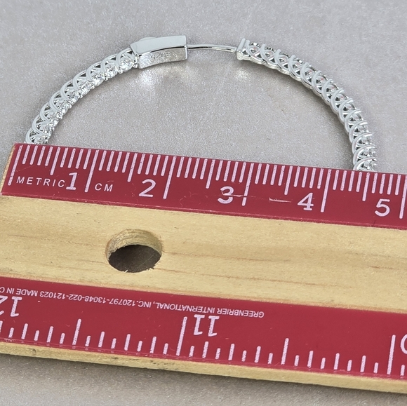 925 Sterling Silver Large Hoop Earrings 4.5cm with Genuine Moissanite Gemstone - Picture 8 of 15